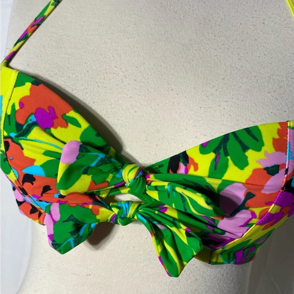 Aerie Vibrant Floral Halter Bikini Top With Underwire 34B - Picture 2 of 13